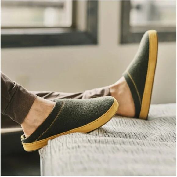 Olukai Hamani Hulu Wool Mules Men's 10 in Olive/Mustard Sheepskin Shearling NEW - Picture 2 of 13